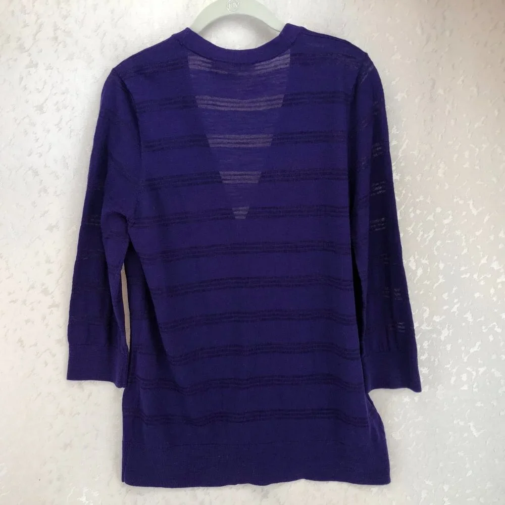 Ann Taylor LOFT Long Sleeve Purple Striped Cardigan Sweater Size XL
